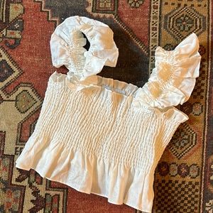 Hill House Paz smocked linen crop top L
